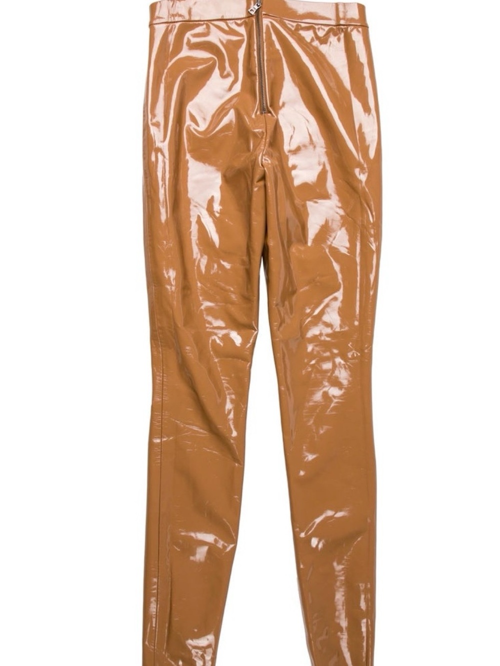 Alice + Olivia Glossy Camel Vinyl Skinny Pants - Picture 2 of 3